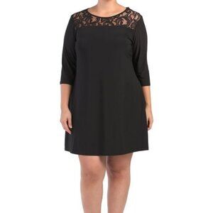 KAKTUS Women's Plus Size 2X BLACK DRESS WITH LACE TOP NWT